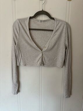 Garage Light Gray Ribbed Cropped Cardigan